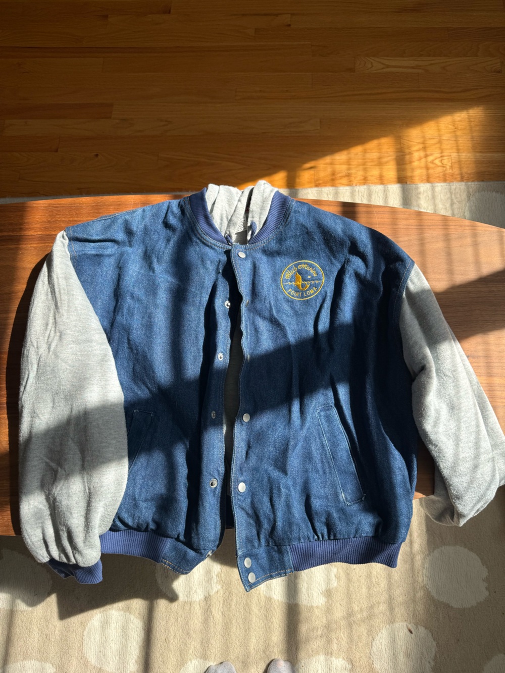 Navy & Gray Varsity Jacket with Yellow Crest